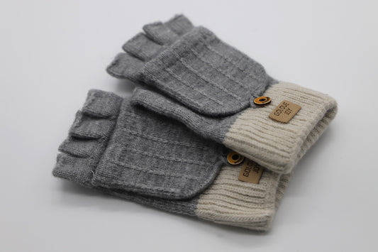 Warm Flip-Top Gloves for Women from Wool Blend - Medium Gray - Scarf Designers