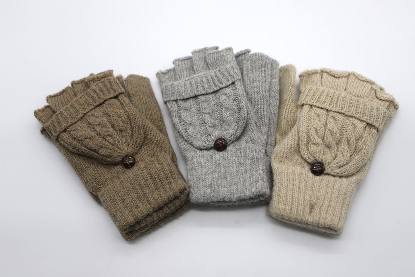 Warm Flip-Top Gloves for Women from Wool Blend - Ivory Beige - Scarf Designers