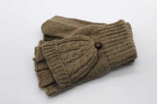 Warm Flip-Top Gloves for Women from Wool Blend - Taupe Brown - Scarf Designers