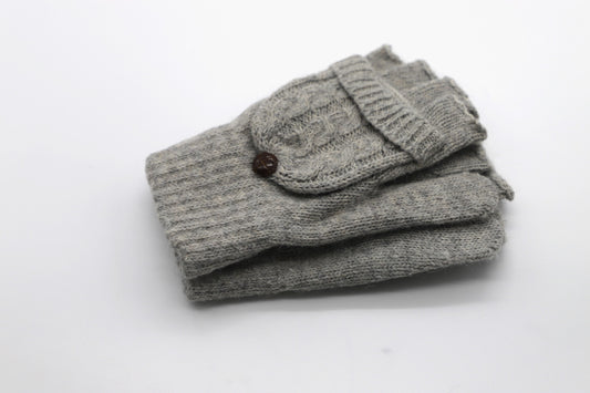 Warm Flip-Top Gloves for Women from Wool Blend - Light Grey - Scarf Designers