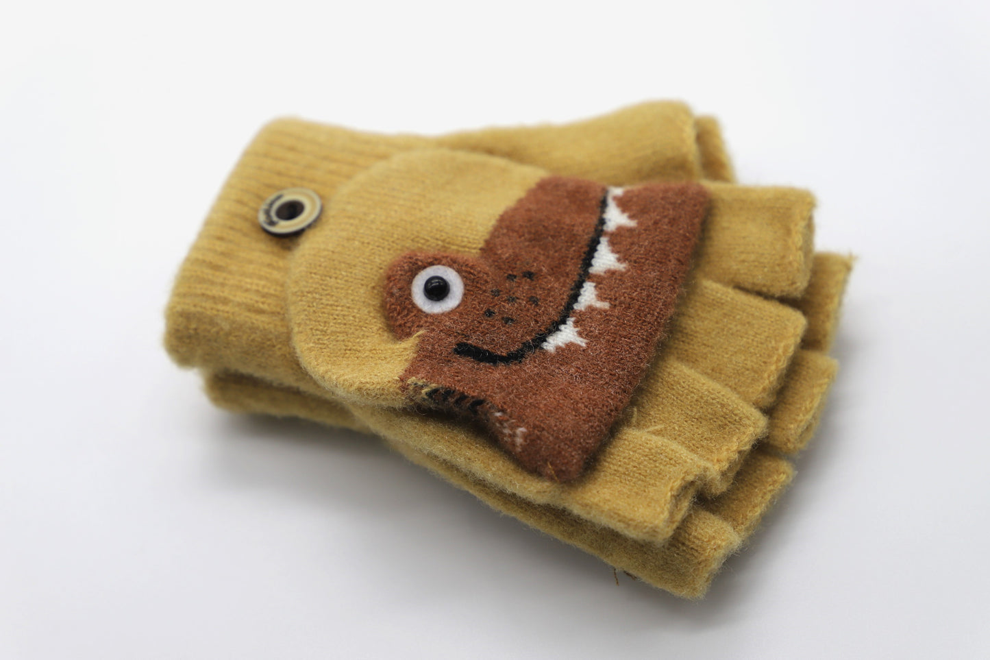 Warm Flip Gloves for Kids with Dinosaur - Honey Beige - Scarf Designers