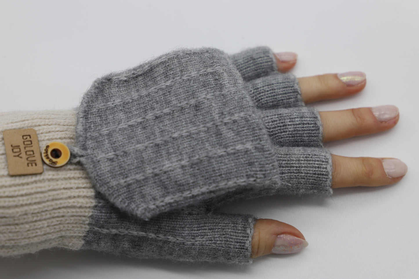 Warm Flip-Top Gloves for Women from Wool Blend - Medium Gray - Scarf Designers