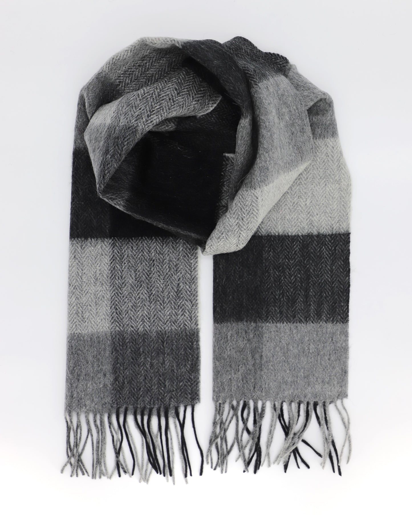 Wool Checked Scarf - Black and Gray - Scarf Designers