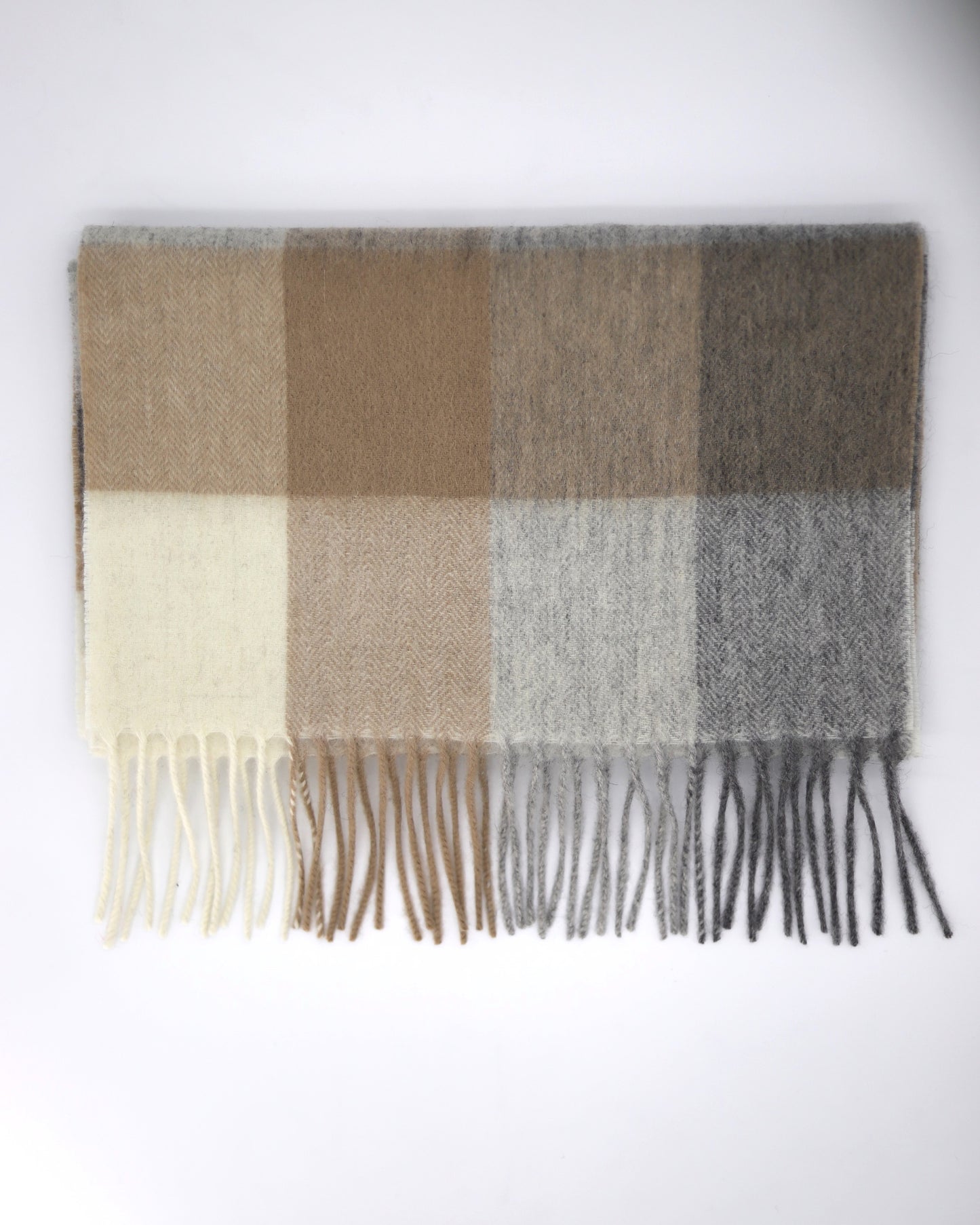 Wool Checked Scarf - Beige and Gray - Scarf Designers