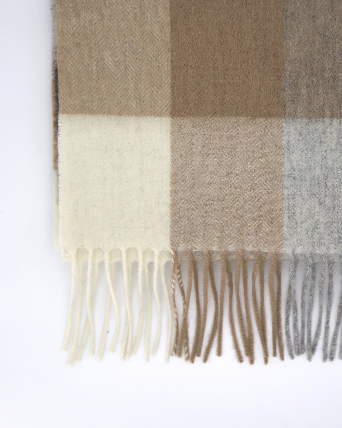 Wool Checked Scarf - Beige and Gray - Scarf Designers