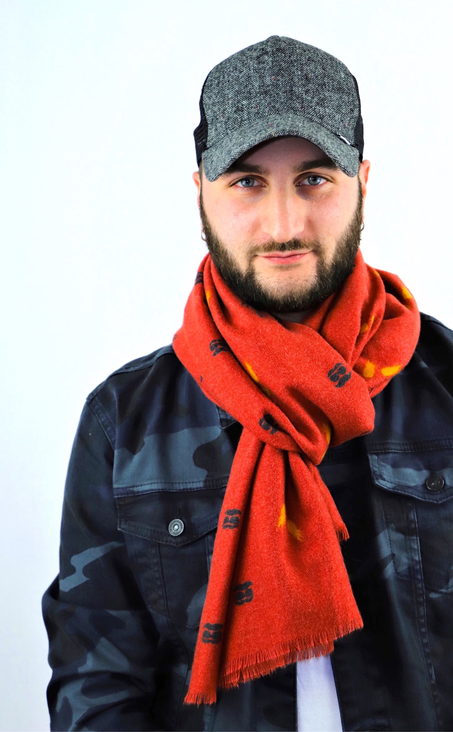 Soft Cotton Scarf for Men in Vintage Design - Wine Red - Scarf Designers