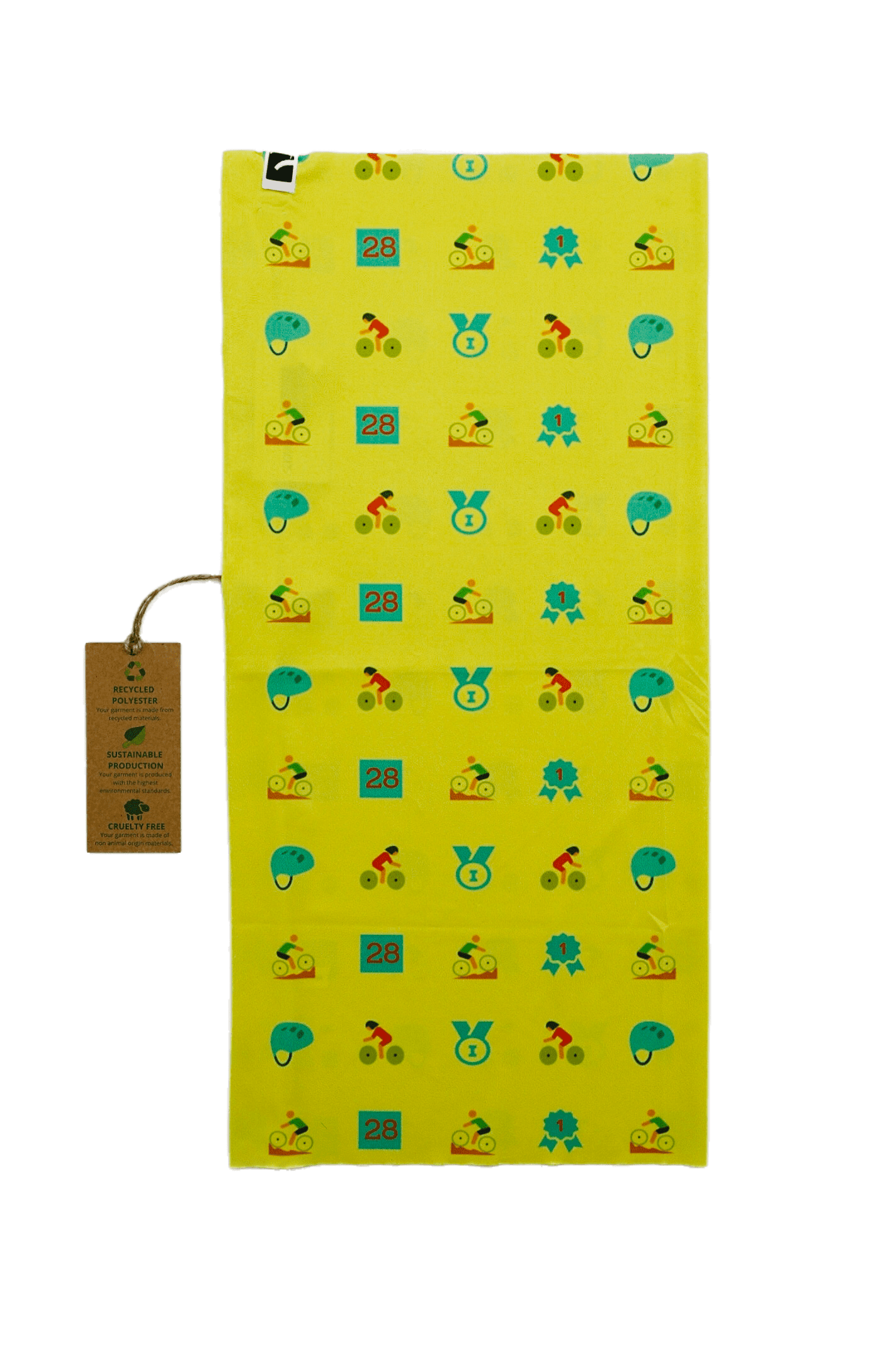 Bandana from recycled polyester with  cycling pattern in yellow - Scarf Designers