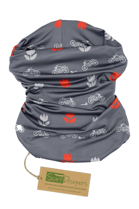 Bandana from recycled polyester with motorbike pattern in grey - Scarf Designers