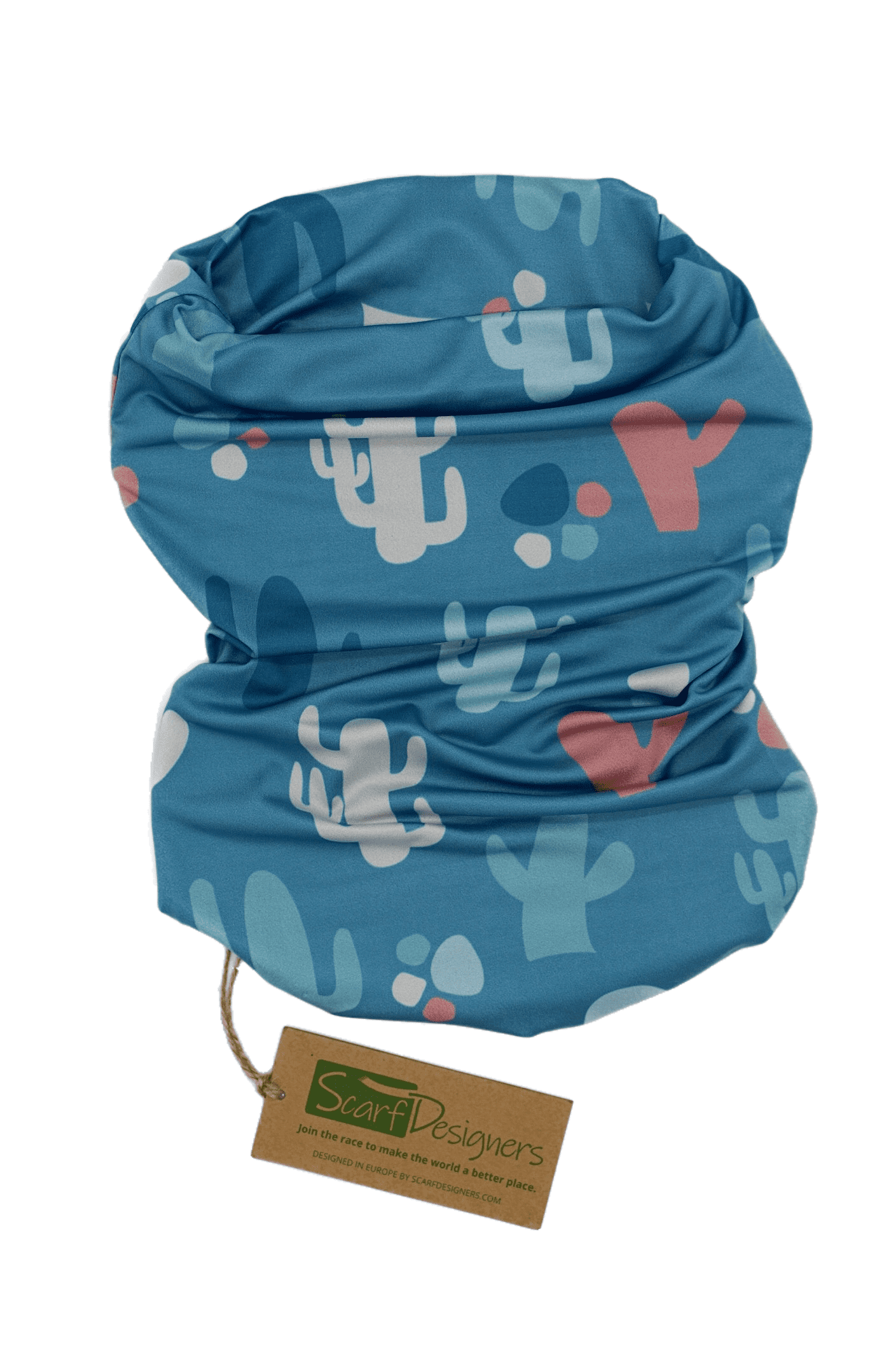 Bandana from recycled polyester with cactus pattern in blue - Scarf Designers